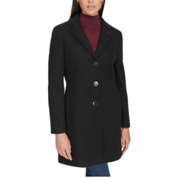 Calvin Klein Black Wool Dress Coat L Large Classic Career Church Party NEW - Picture 1 of 12